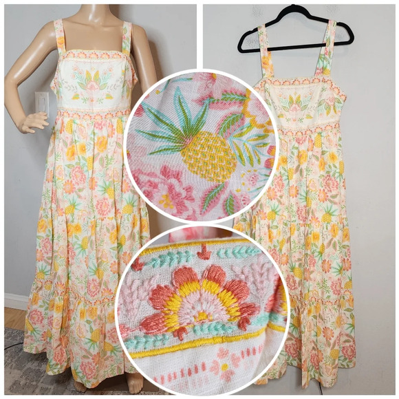 NWT Rachel Zoe Embroidered Floral Pineapple Sleeveless Maxi Dress Sz 10. - Picture 1 of 16